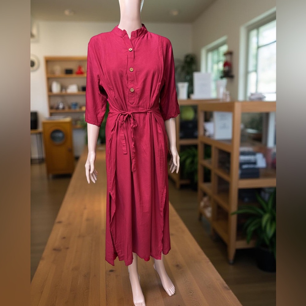 Mom to be.in Red A-Line Maternity Dress with Belt & 3/4 Sleeves (3 for $12 item)